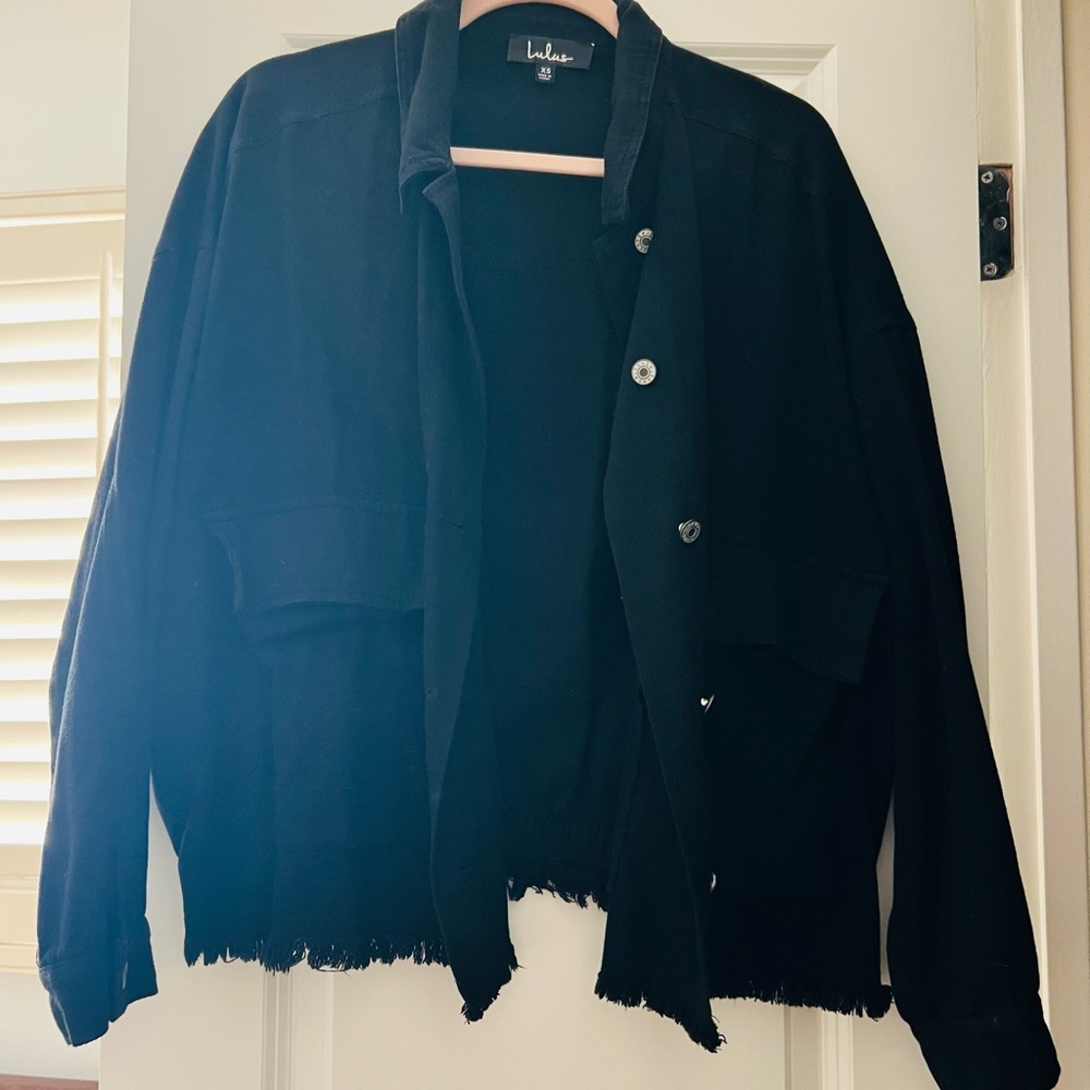 Black Oversized Raw Hem Shacket